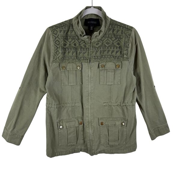 Blue Pepper Green Full Zip Lace Detail Cotton Denim Utility Jacket Size M - Picture 1 of 12